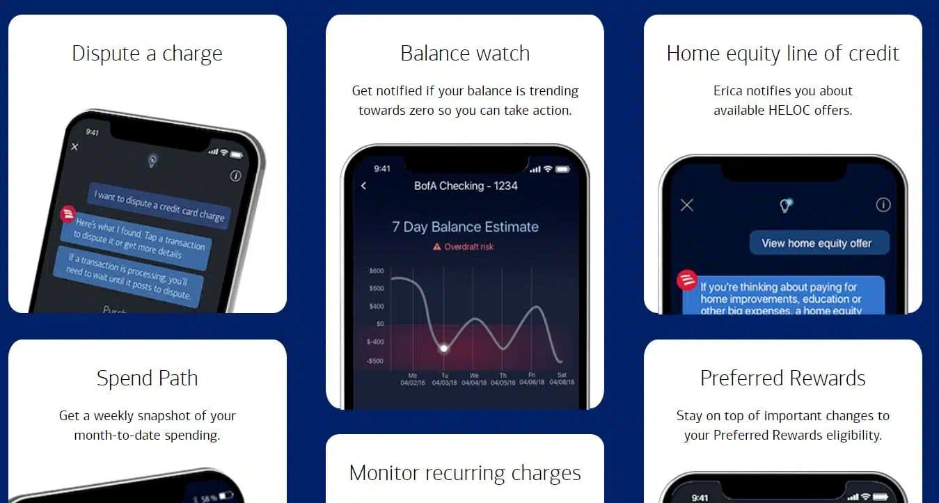 Bank of America's Erica AI assistant interface