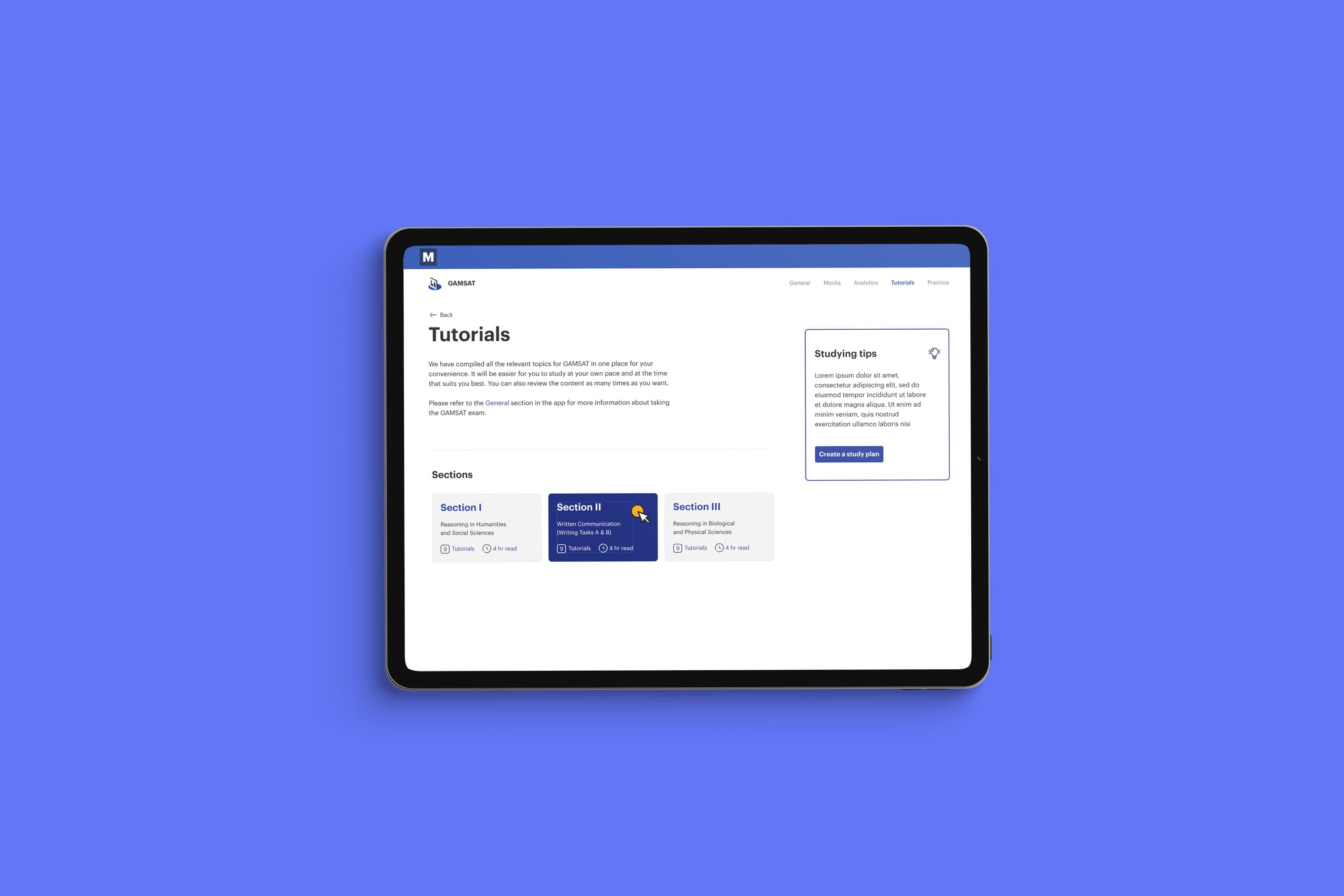Medify Platform Overview - GAMSAT exam preparation interface
