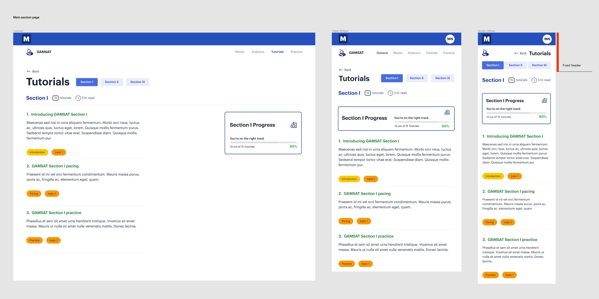 Medify Platform Overview - GAMSAT exam preparation interface